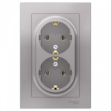 Розетка двухместная ATLASDESIGN, скрытый монтаж, с заземлением, алюминий ATN000324 Schneider Electric