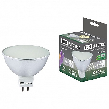 Лампа светодиодная MR16-7 Вт-220 В -3000 К–GU 5,3 SMD (с матовым стеклом) SQ0340-0062 TDM