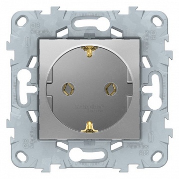 Розетка UNICA NEW, скрытый монтаж, с заземлением, алюминий NU503630 Schneider Electric
