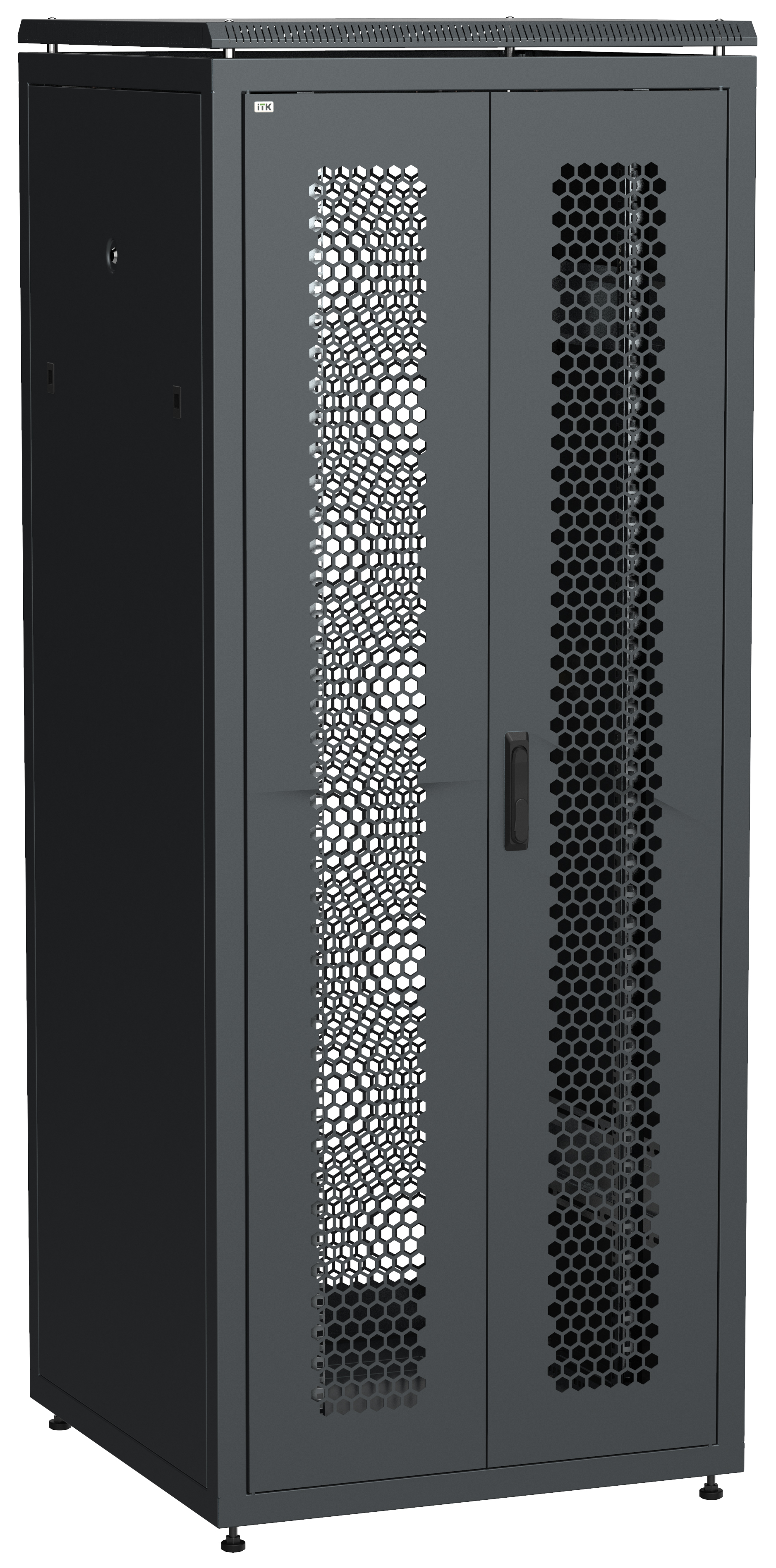 ITK Шкаф сетевой напольный 19" LINEA N 42U 800х800мм двустворчатая перфорированная дверь, задняя перфорированная черный LN05-42U88-2PP IEK