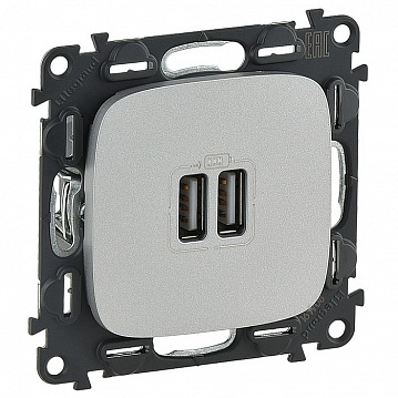 Розетка 2xUSB VALENA ALLURE, алюминий 754997 Legrand