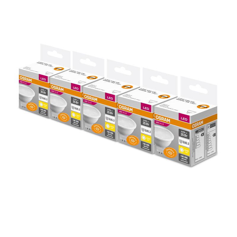 Лампа светодиодная Value 4W/830 4Вт MR16 GU5.3 230В (замена 35Вт) (уп.5шт) OSRAM