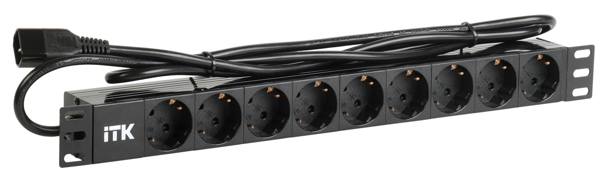 ITK PDU 9 розеток DIN49440 (нем. станд.) 1U, шнур 2м вилка IEC 320 C14, алюминиевый профиль, черный PH22-9D2 IEK