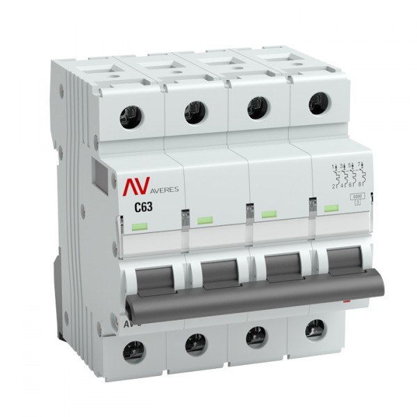 Выключатель автоматический четырехполюсный AV-6 4А B 6кА AVERES mcb6-4-04B-av EKF
