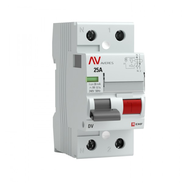Выключатель дифференциальный (УЗО) DV 2п 25А 30мА тип A AVERES rccb-2-25-30-a-av EKF