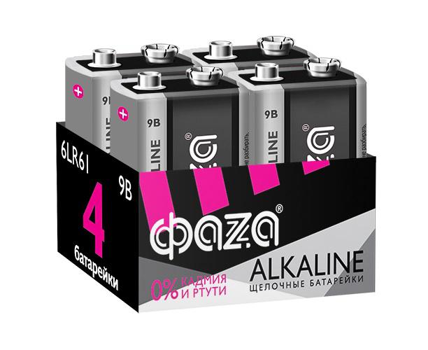 Элемент питания алкалиновый "крона" 6LR61 9В Alkaline Pack-4 (уп.4шт) 5030602 ФАZА