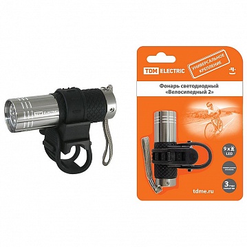 Фонарь светодиодный Велосипедный 2 с креплением, 9 LED, 30 лм/Вт, 3*AAA SQ0350-0028 TDM