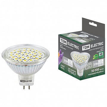 Лампа светодиодная MR16-3 Вт-220 В -4000 К–GU 5,3 SMD SQ0340-0021 TDM