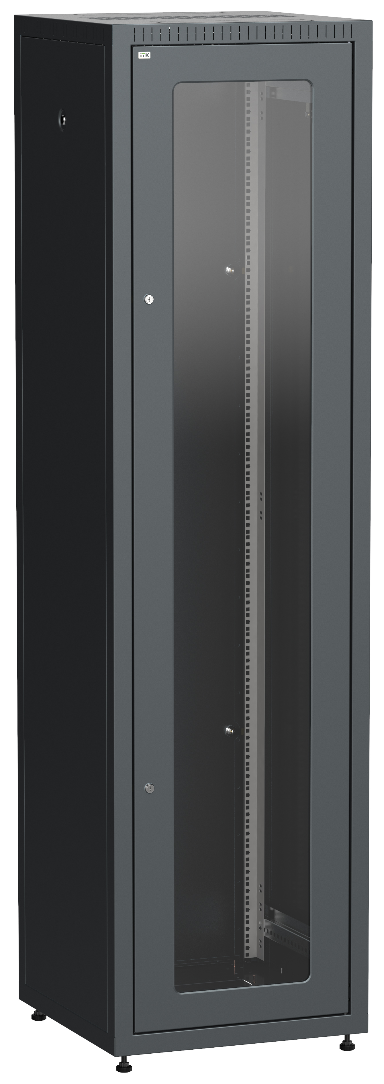 ITK Шкаф сетевой напольный LINEA E 47U 600х600мм стеклянная передняя дверь задняя металлическая черный LE05-47U66-GM IEK
