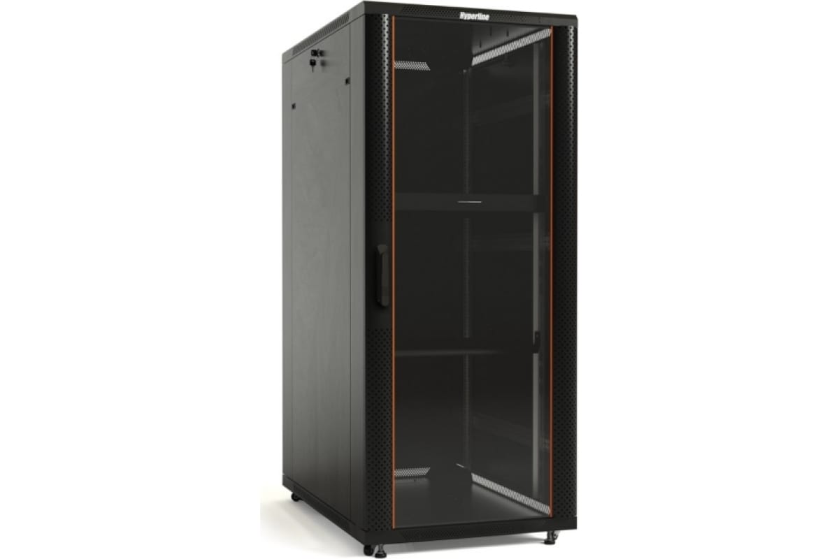Шкаф напольный 19-дюймовый 42U 2055х600х1000 мм (ВхШхГ) передняя стеклянная дверь со стальными перфорированными боковинами задняя дверь сплошная ручка с замком крыша нового типа цвет черный (RAL 9004) (разобранный)