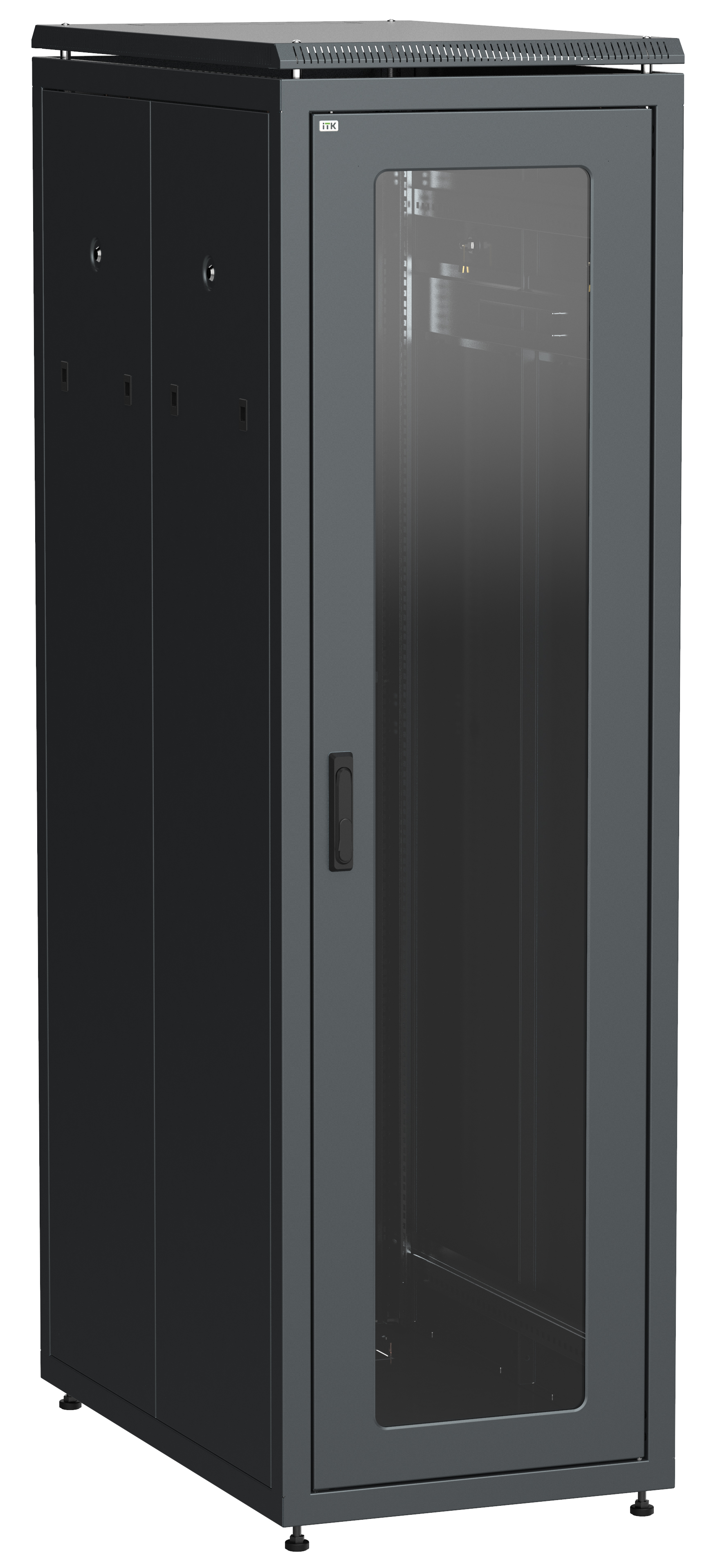 ITK LINEA N Шкаф напольный сетевой 19" 42U 800х1000мм стеклянная передняя дверь задняя перфорированная черный LN05-42U81-GP IEK