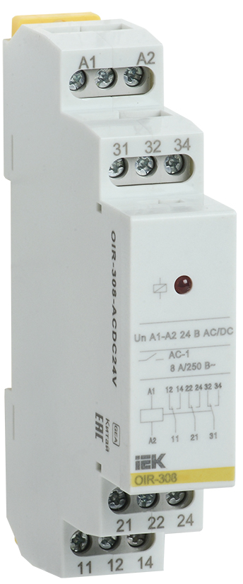Реле промежуточное модульное OIR 3 контакта 8А 24В AC/DC OIR-308-ACDC24V IEK