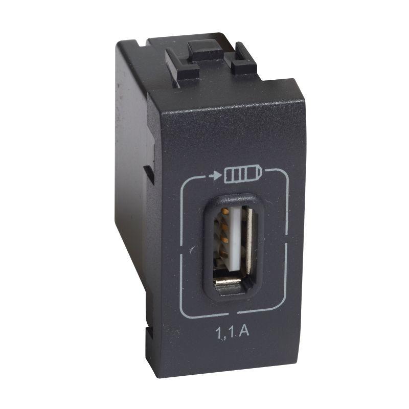 Розетка USB Mosaic 1мод. 1.1А 230/5В антрацит Leg BTC L4285C1 Bticino