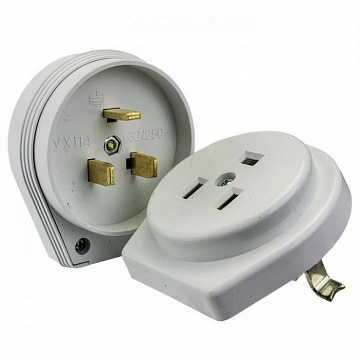 Разъем РШ-ВШ 32А 250В 2P+PE (СУ) пластиковый бел. Simple AS-250-H-02 EKF