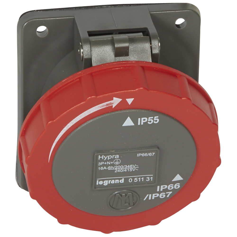Встраиваемая розетка Hypra - IP 66/67-55 - 3К+Н+3 - 16 А - пластик 051131 Legrand