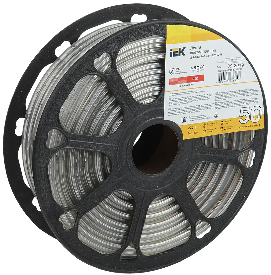 Лента светодиодная 50м LSR-2835R60-4,8-IP67-220В LSR3-6-060-67-0-50 IEK