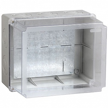 коробка КМ41348 распаячная для о/п 240х195х165 мм² IP55 (RAL7035, монт. плата, кабельные вводы 5 шт) код. UKO10-240-195-165-K53-55 IEK