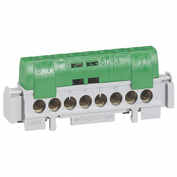 Клеммная колодка IP 2X - земля - зеленая - 8 x 1,5-16мм² - длина 75 мм 004832 Legrand