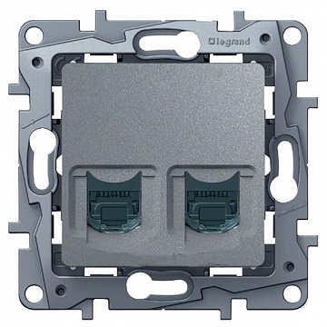 Розетка компьютерная 2xRJ45 Cat.5 ETIKA, алюминий 672455 Legrand