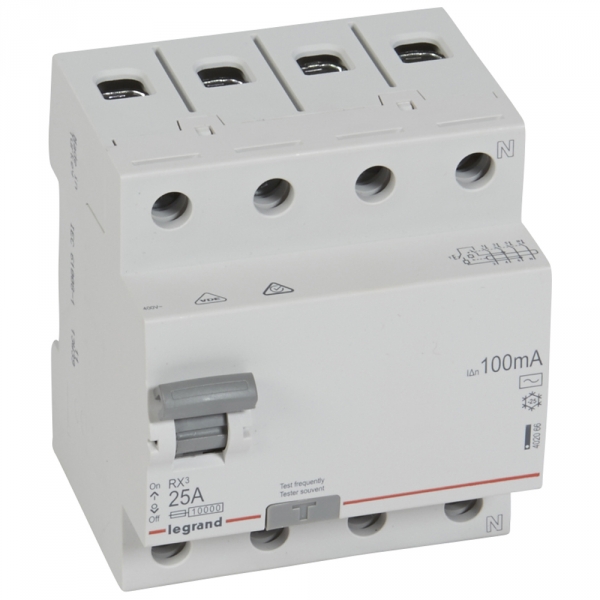 Выключатель дифференциальный (УЗО) RX3 4п 25А 100мА тип AC 402066 Legrand