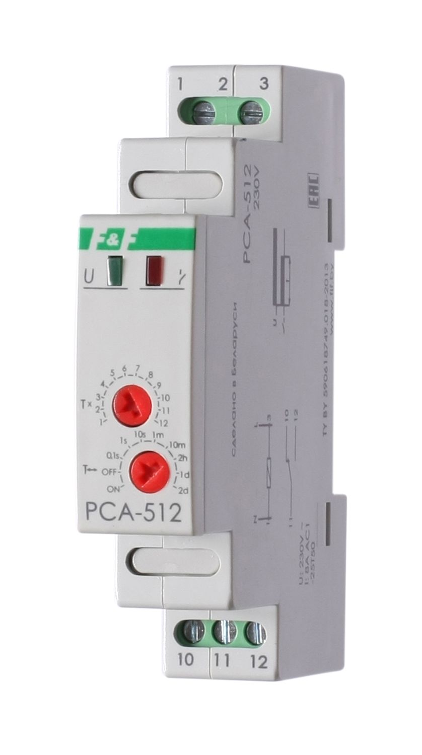 Реле времени PCA-512 (задержка выкл. 230В 8А 1перекл. IP20 монтаж на DIN-рейке) F&F EA02.001.001