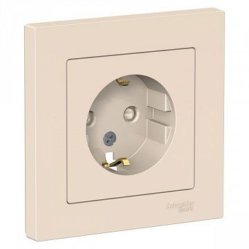 Розетка ATLASDESIGN, скрытый монтаж, с заземлением, со шторками, бежевый ATN000244 Schneider Electric