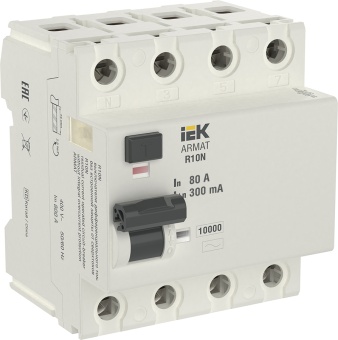 ARMAT Выключатель дифференциального тока R10N 4P 80А 300мА тип AC AR-R10N-4-080C300 IEK