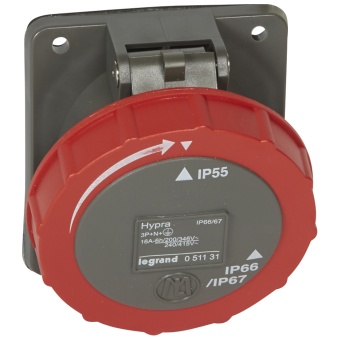 Встраиваемая розетка Hypra - IP 66/67-55 - 3К+Н+3 - 16 А - пластик 051131 Legrand
