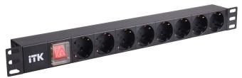 ITK PDU 8 розеток нем. стандарт, с LED выключателем, 1U, шнур 2м вилка нем. стандарт, алюминиевый профиль PH12-8D1 IEK