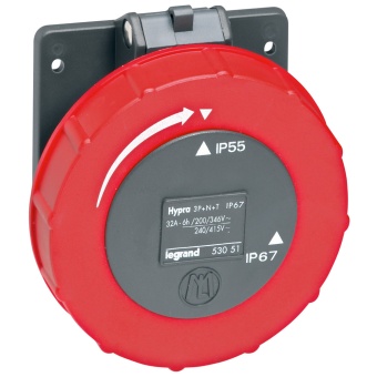 Встраиваемая розетка Hypra - IP 66/67-55 - 3К+Н+3 - 32 А - пластик 053051 Legrand