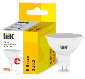 Лампа светодиодная ALFA MR16 софит 8Вт 230В 3000К GU5,3 LLA-MR16-8-230-30-GU5 IEK