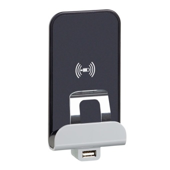 Etika.Беспроводное зарядное устройство Qi 1А с дополнительным разьемом USB A 5В 2,4А. Цвет Алюминий 672437 Legrand