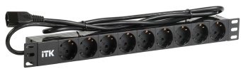 ITK PDU 9 розеток DIN49440 (нем. станд.) 1U, шнур 2м вилка IEC 320 C14, алюминиевый профиль, черный PH22-9D2 IEK